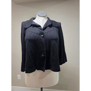 Black Cropped Cardigan With Button Front & 3/4 Sleeves